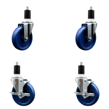 Service Caster 5'' Solid Poly Wheel Swivel 1-1/2'' Expanding Stem Caster Set 2 Brakes, 4PK SCC-EX20S514-SPUS-2-TLB-2-112